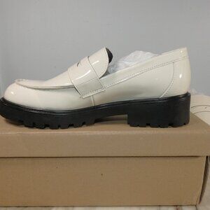 New Steve Madden Women's Lotto Penny Loafer Chunky Moto 8 Bone Patent